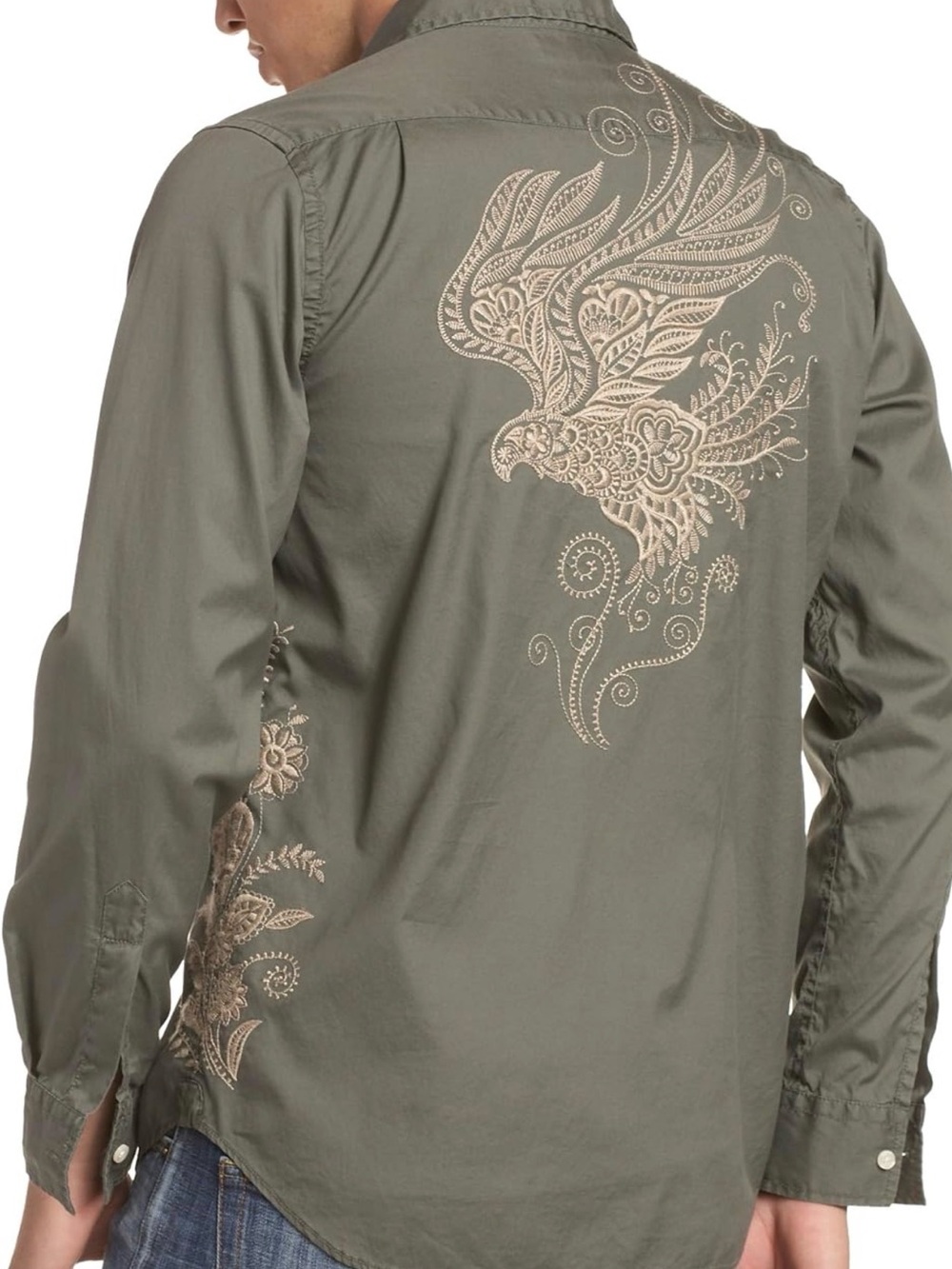 Lucky Brand Dungarees by Gene
Montesano Embroidered Long Sleeve Shirt, Olive, XL